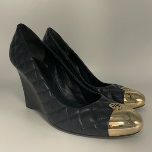 Tory Burch Navy Quilted Leather Wedge